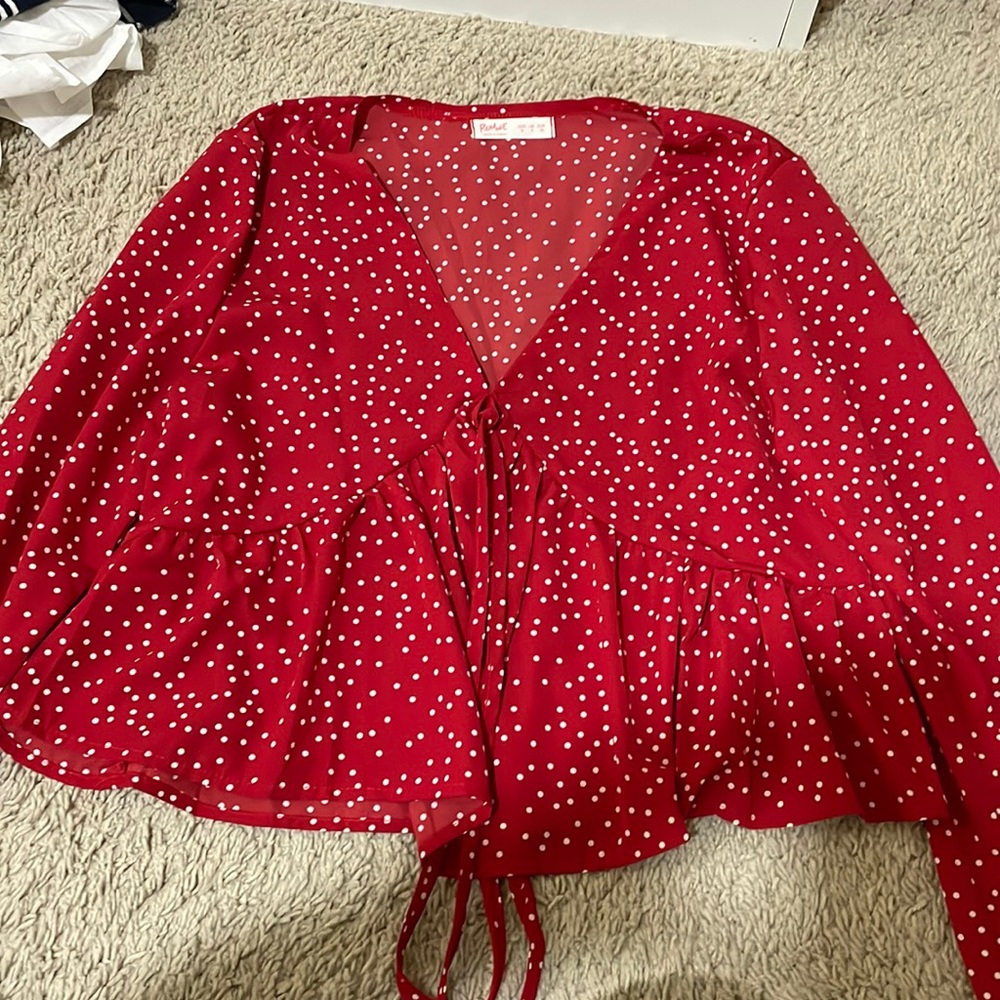 red and white long sleeve romwe western top, size small